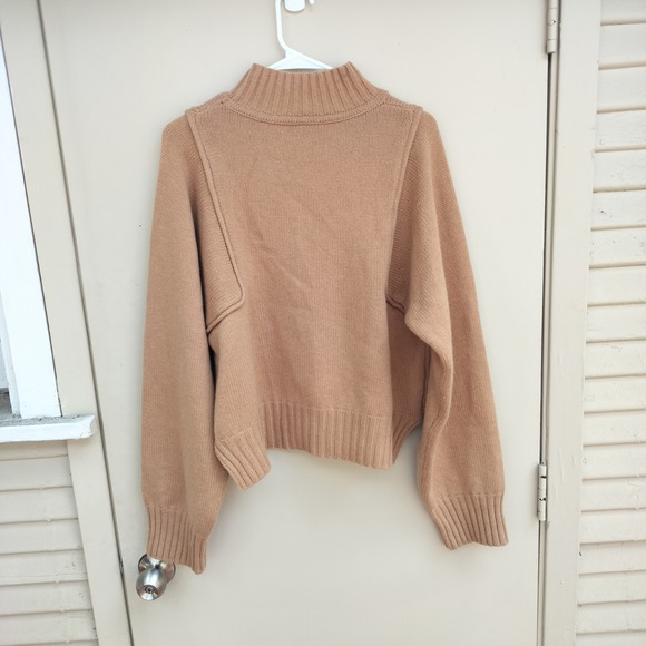 Reve Studio Camel Tan Mock Neck Long Sleeve Wool Cashmere Knit Sweater - Picture 8 of 8